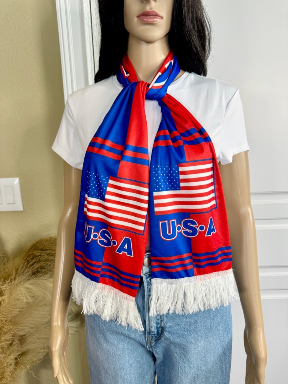 WORLD CUP AMERICAN FLAG UNISEX FRINGE PATRIOTIC SCARF - Picture 5 of 13